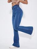 High Waist Patch Detail Raw Cut Flare Leg Jeans – product image 7