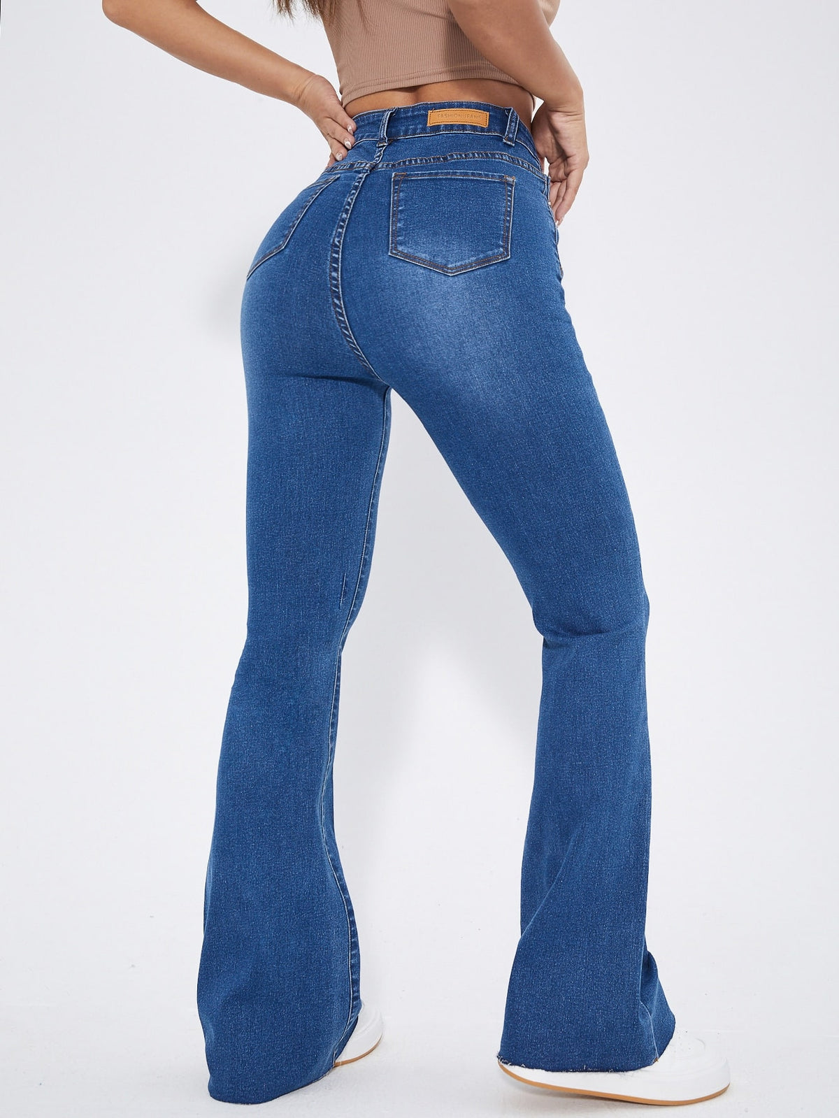 High Waist Patch Detail Raw Cut Flare Leg Jeans – product image 9