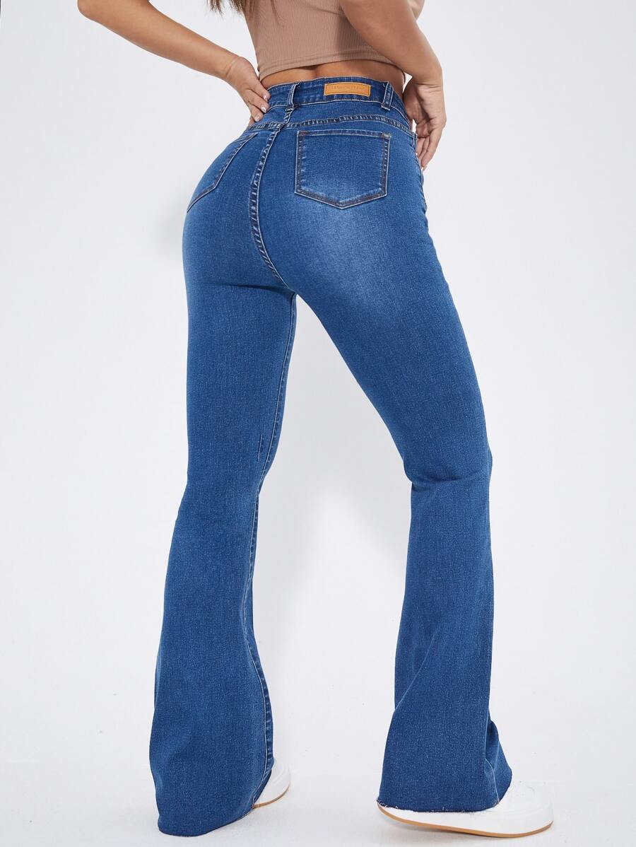 High Waist Patch Detail Raw Cut Flare Leg Jeans – product image 3