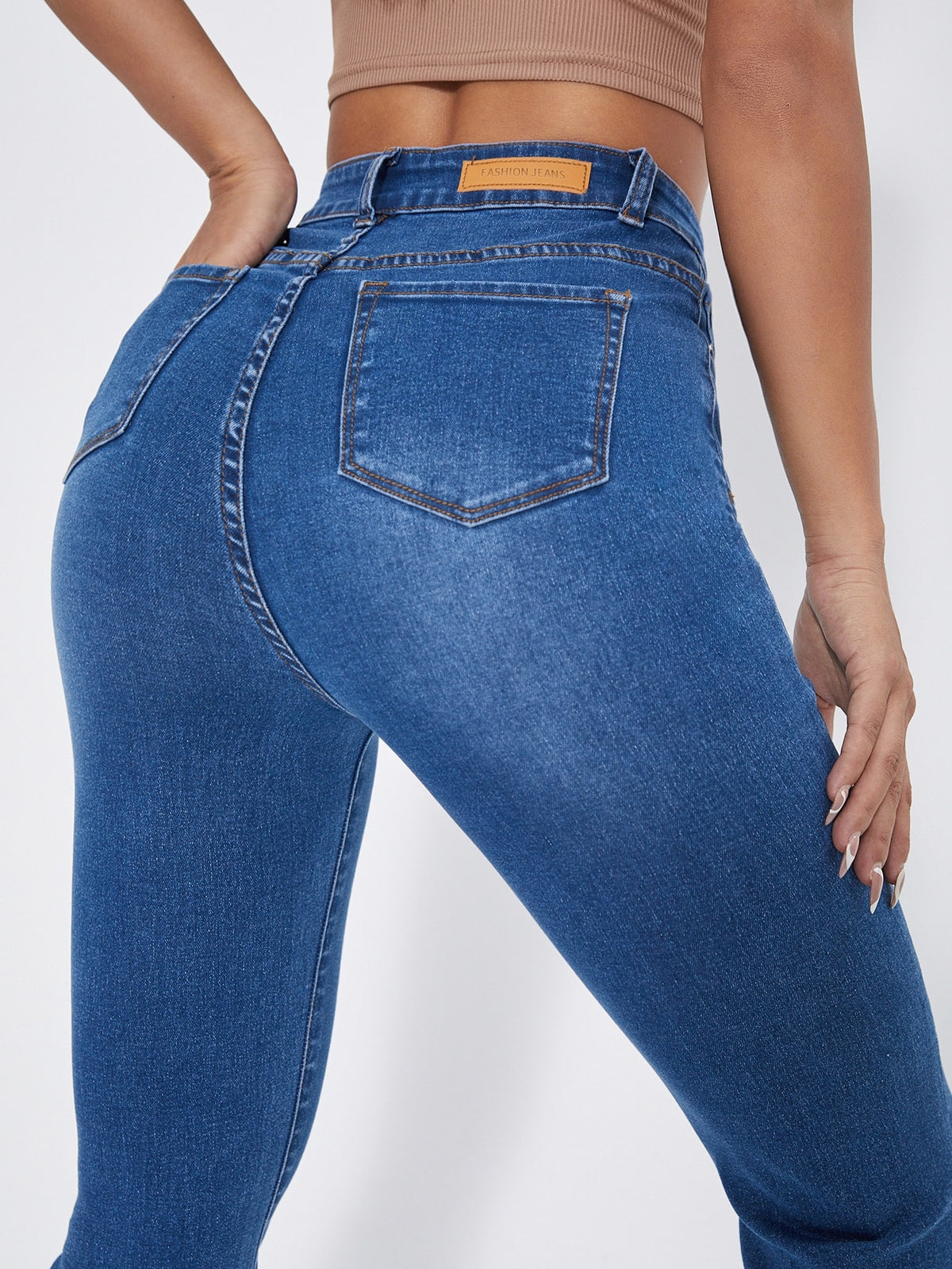 High Waist Patch Detail Raw Cut Flare Leg Jeans – product image 10