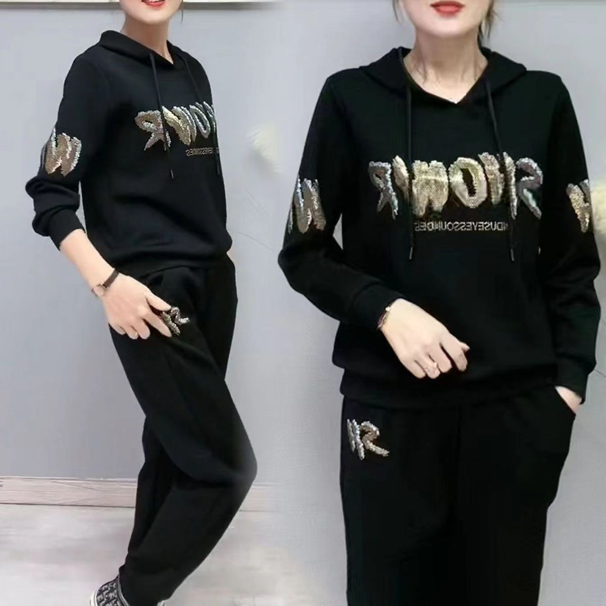 Tvådelat tracksuit-set med strass