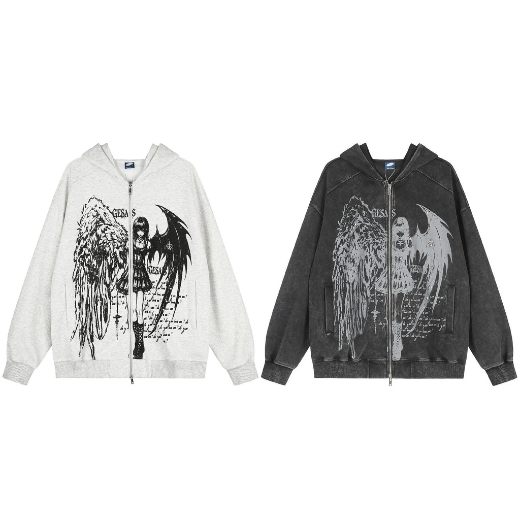Hoodie-jacka med grafiskt tryck