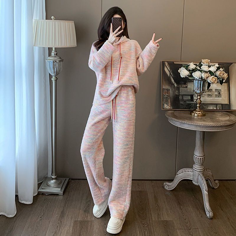 Tvådelat hoodie-set med vida byxor