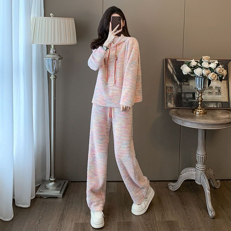 Tvådelat hoodie-set med vida byxor