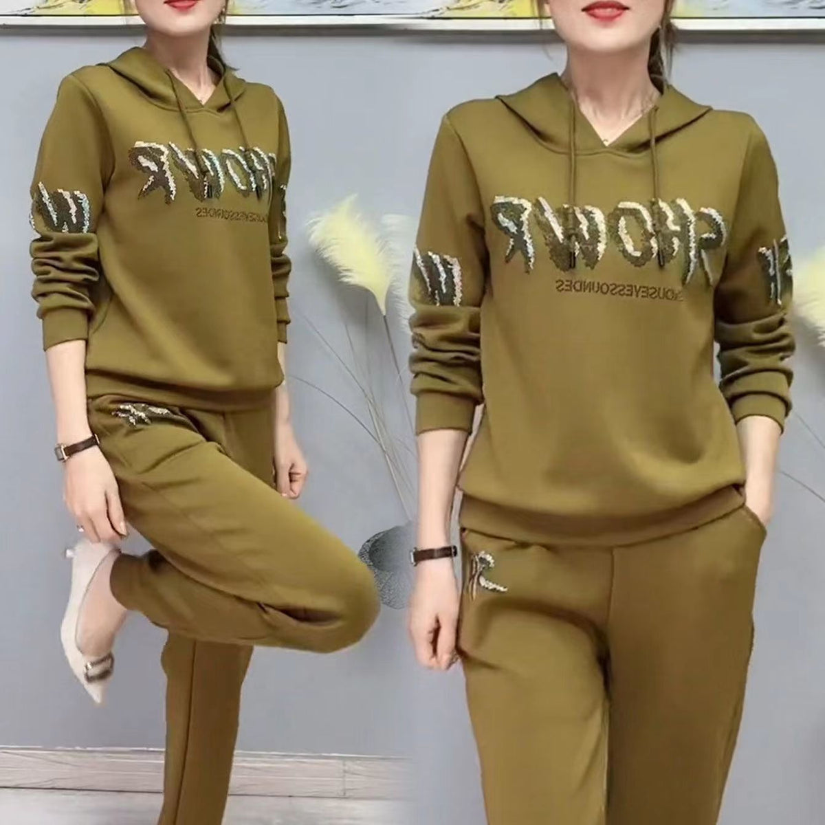 Tvådelat tracksuit-set med strass