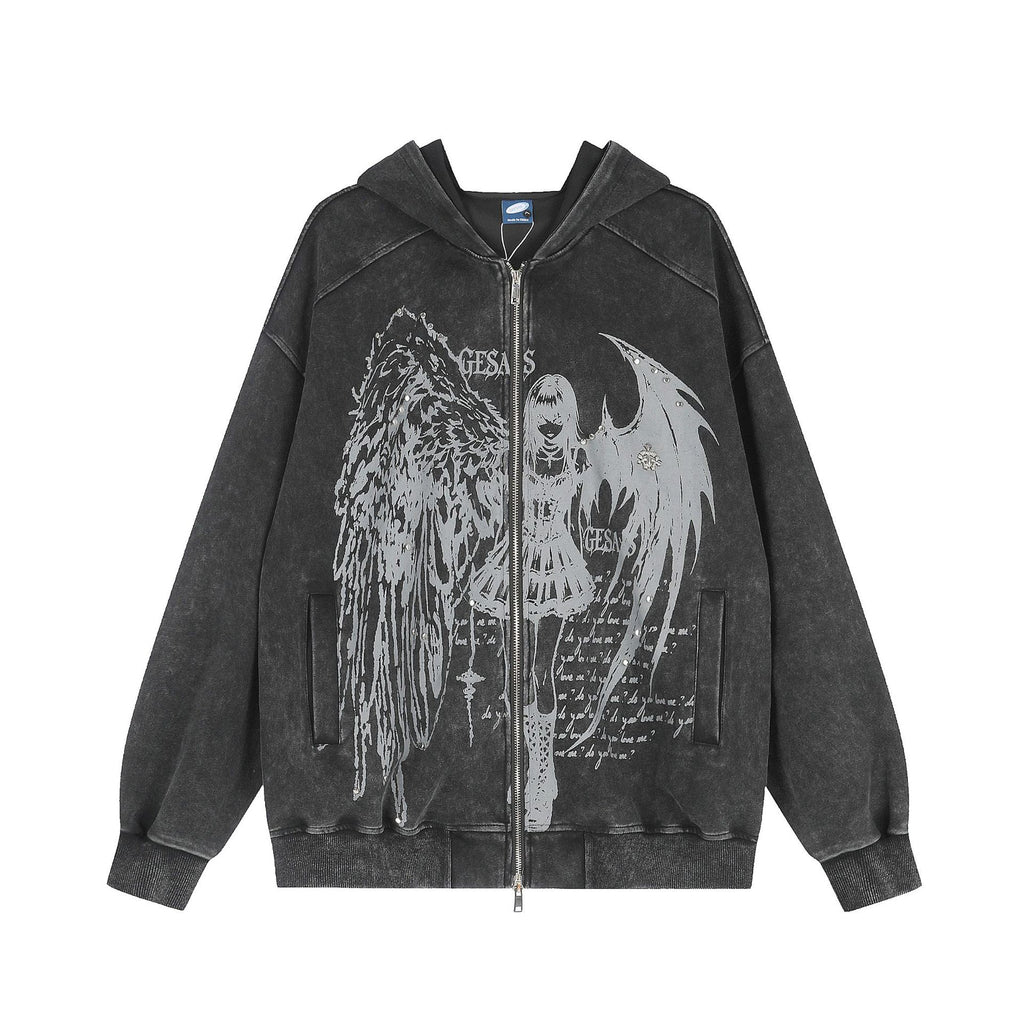 Hoodie-jacka med grafiskt tryck