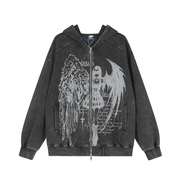 Hoodie-jacka med grafiskt tryck