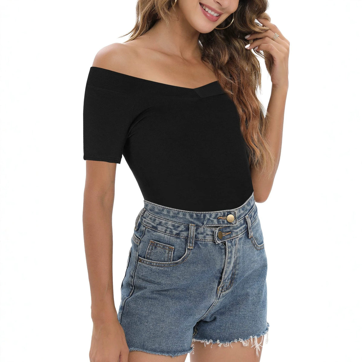Sexy Hot Girl V-neck Slim Pullover Women's Solid Color Long Short Sleeve – product image 3